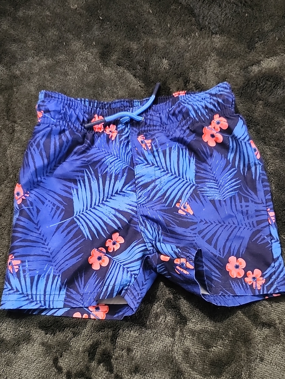 Cat & Jack Navy Blue Swim Trunks with Coral Floral Print